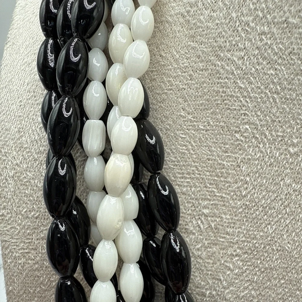 JAY KING DTR Sterling Silver Black Onyx White Coral Beaded Torsade Necklace
